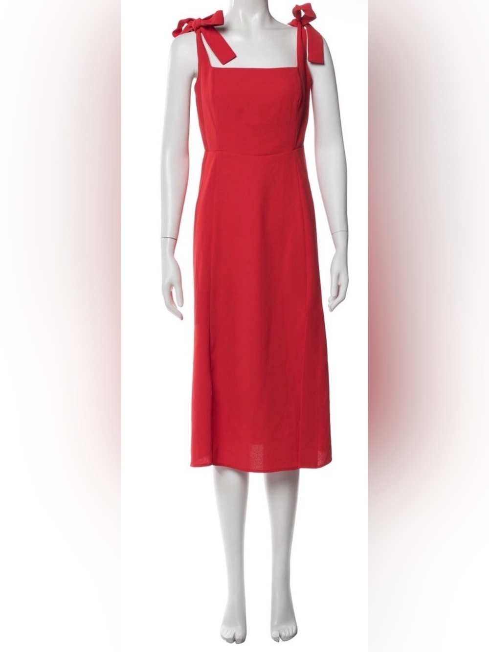 Sezane Red Tie-Strap Square-Neck Midi Dress